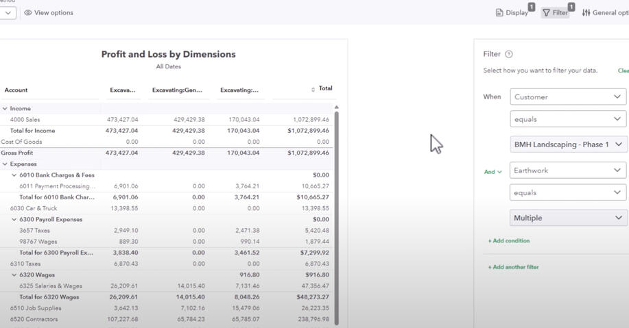 Filter reports by dimensions
